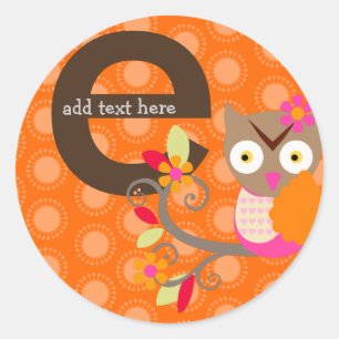 Brown+Orange+Hot Pink Owl stickers/add monogram Classic Round Sticker