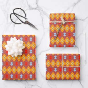 Brown Orange Ivory African Geometric Pattern Wrapping Paper Sheet