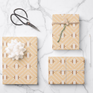 Brown Orange Ivory African Geometric Pattern Wrapping Paper Sheet