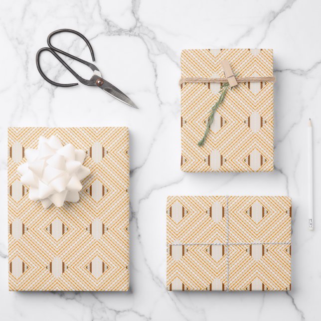 Brown Orange Ivory African Geometric Pattern Wrapping Paper Sheet (Front)
