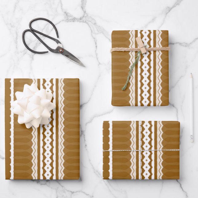 Brown Orange Ivory African Geometric Pattern Wrapping Paper Sheet (Front)