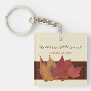 Brown, Orange, Ivory Dried Leaves Acrylic Keychain