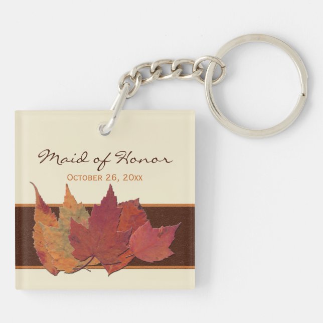 Brown, Orange, Ivory Dried Leaves Acrylic Keychain (Back)