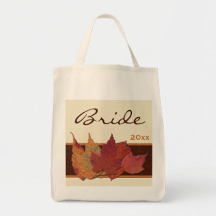 Brown Orange Ivory Dried Leaves Bride Tote Bag
