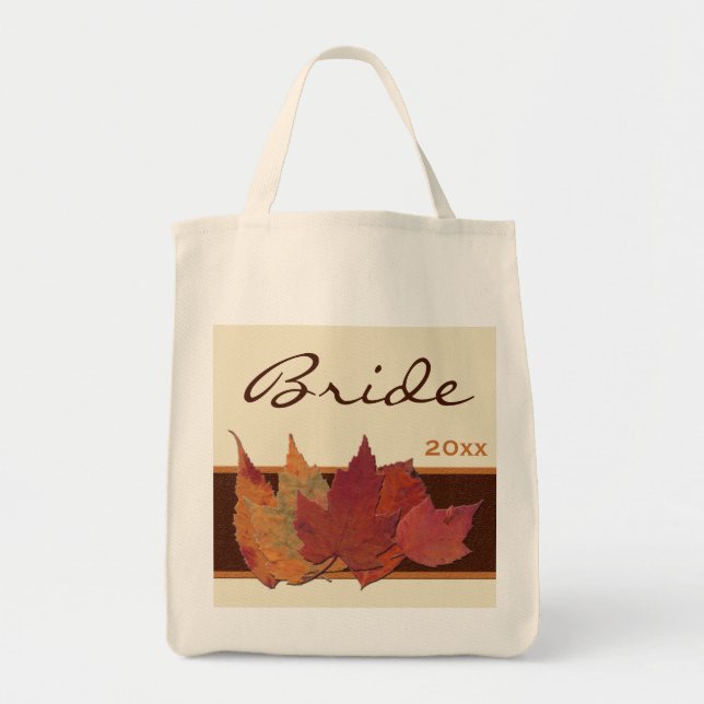 Brown Orange Ivory Dried Leaves Bride Tote Bag (Front)