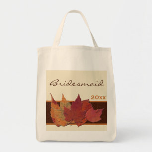 Brown Orange Ivory Dried Leaves Bridesmaid Tote Bag