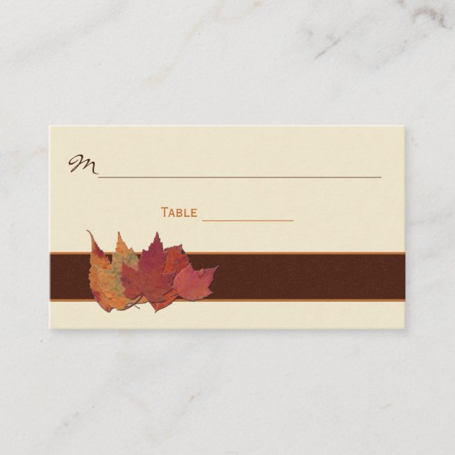 Brown, Orange, Ivory Dried Leaves Place Cards (Front)