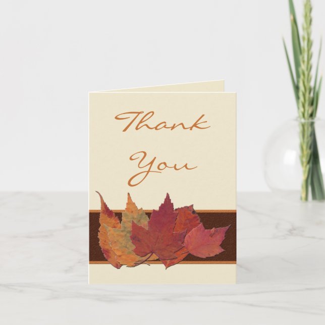 Brown Orange Ivory Dried Leaves Thank You Card (Front)