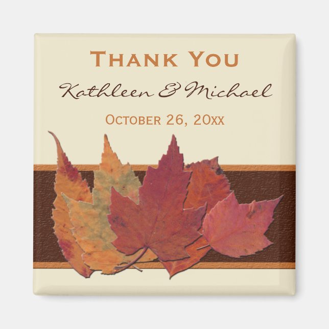 Brown Orange Ivory Dried Leaves Wedding Favour Magnet (Front)