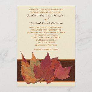 Brown Orange Ivory Dried Leaves Wedding Invitation