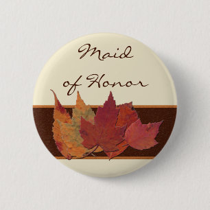 Brown Orange Ivory Dried Leaves Wedding Party Pin