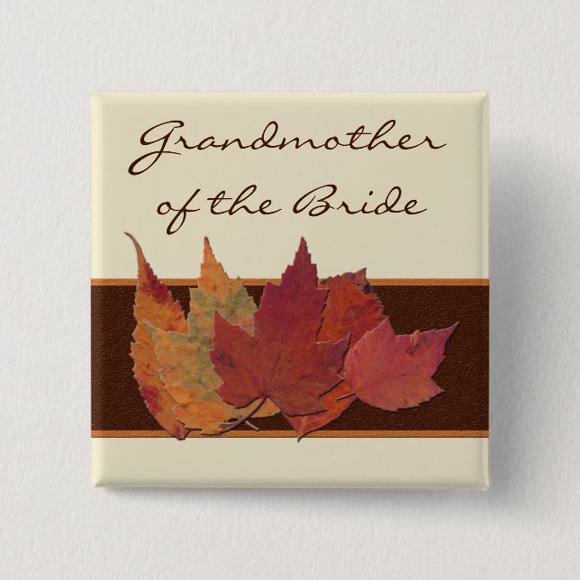 Brown Orange Ivory Dried Leaves Wedding Party Pin (Front)