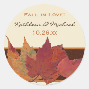 Brown Orange Ivory Dried Leaves Wedding Sticker