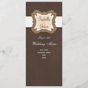 Brown Orange Leopard Spots Wedding Menu Card