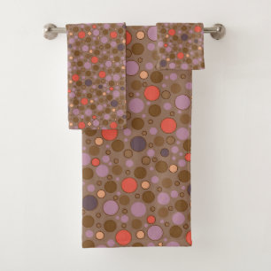 Brown orange multicolored polka dots bath towel set