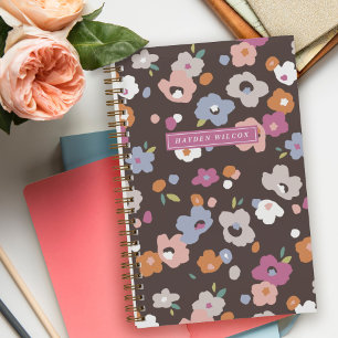 Brown Orange Purple Floral Spiral-Bound Notebook
