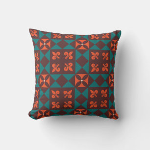 Brown Orange Retro Geometric Pattern Cushion