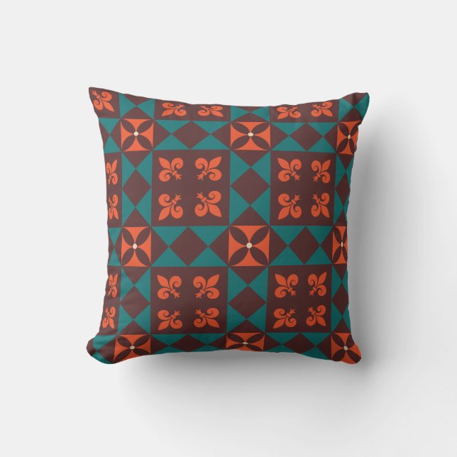 Brown Orange Retro Geometric Pattern Cushion (Front)