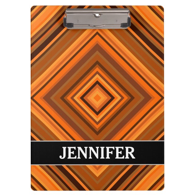 Brown & Orange Squares Pattern + Custom Name Clipboard (Front)