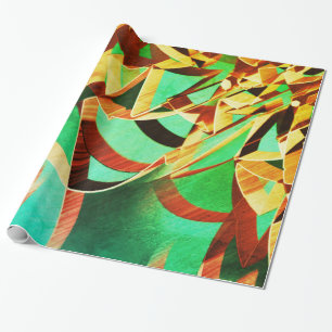 Brown orange stripes upon rustic green background wrapping paper