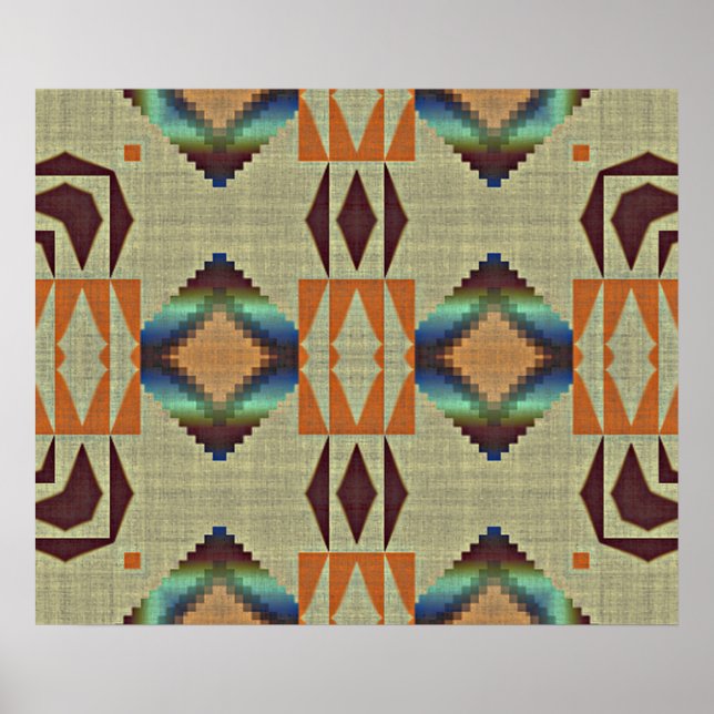 Brown Orange Teal Native Tribal Mosaic Pattern Poster (Front)