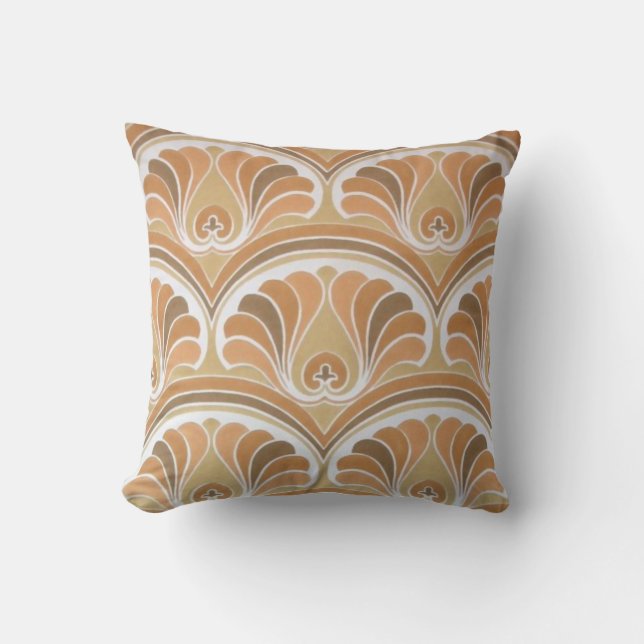 Brown Orange Vintage Floral Wallpaper Cushion (Front)
