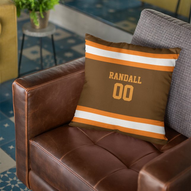Brown, Orange & White Football Team Personalised Cushion (Creator Uploaded)