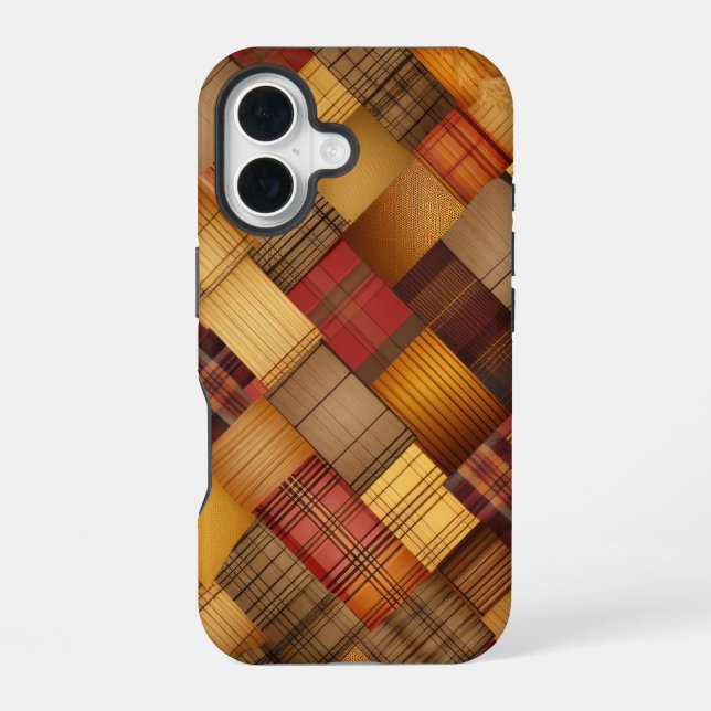 BROWN ORANGE YELLOW FALL PLAID PATTERN iPhone 16 CASE (Back)