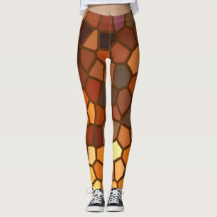Brown Orange Yellow Mosaic Abstract Leggings