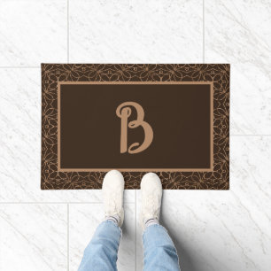 Brown Ornamental Custom Monogram Design Doormat