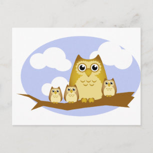 Brown Owl Family - 3 kids Postcard