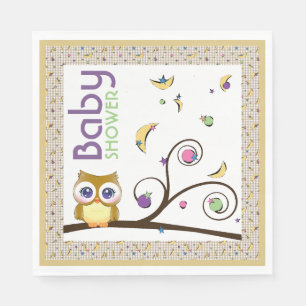 Brown Owl Gender-Neutral Baby Shower Moon Star Napkin