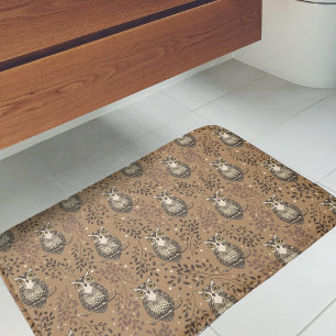Brown Owl Illustrated Woodland Pattern Bath Mat