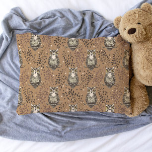 Brown Owl Illustrated Woodland Pattern Pillowcase