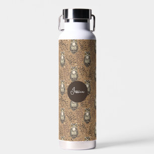Brown Owl Illustrated Woodland Pattern Water Bottle