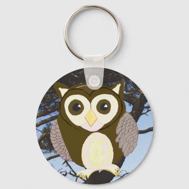 Brown Owl in a Tree Key Ring (Front)