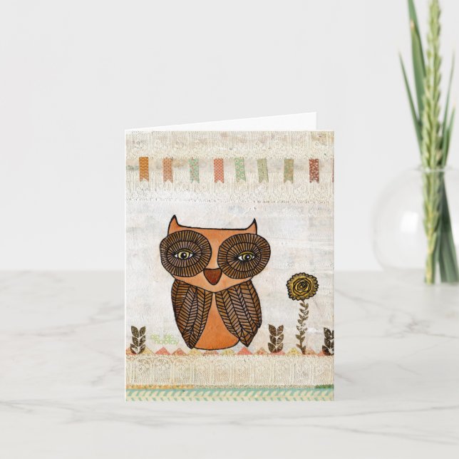 Brown Owl Mixed Media Rustic Art Card (Front)