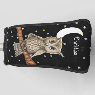Brown Owl on Branch Necklace Moon Stars Golf Head Cover