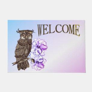 Brown Owl Purple Flowers Doormat