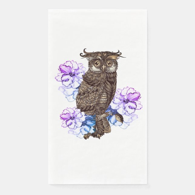 Brown Owl Purple Flowers  Napkin (Front)