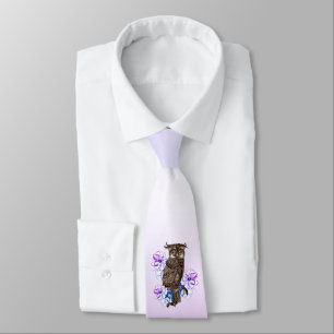 Brown Owl Purple Flowers  Tie