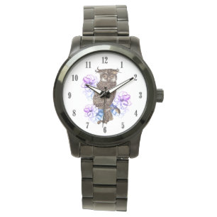Brown Owl Purple Flowers  Watch
