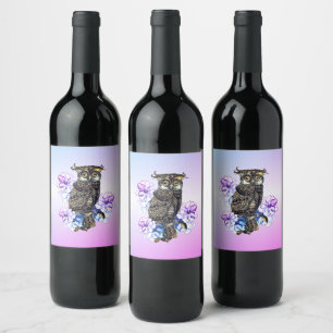Brown Owl Purple Flowers  Wine Label