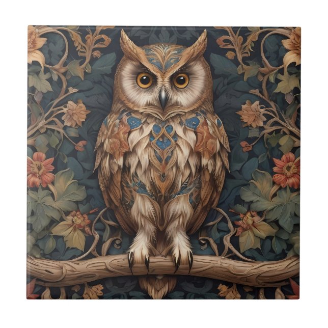 Brown Owl William Morris Inspired Tile (Front)