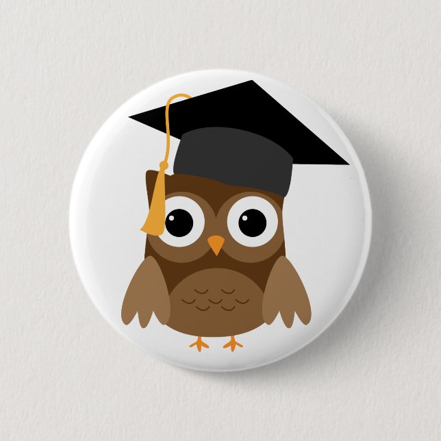 Brown Owl with Cap Graduation Button (Front)