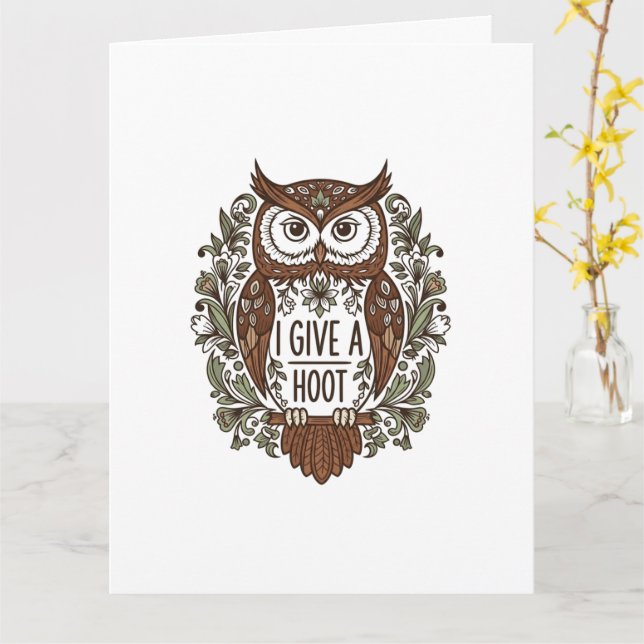 Brown owl with flowers design card (Yellow Flower)