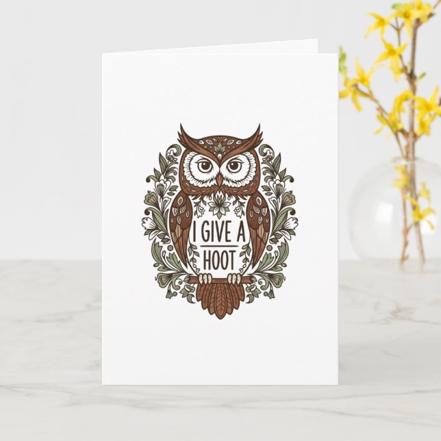 Brown owl with flowers design card (Yellow Flower)
