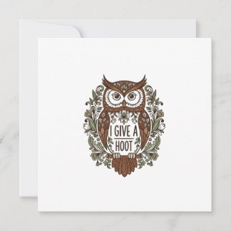 Brown owl with flowers design card