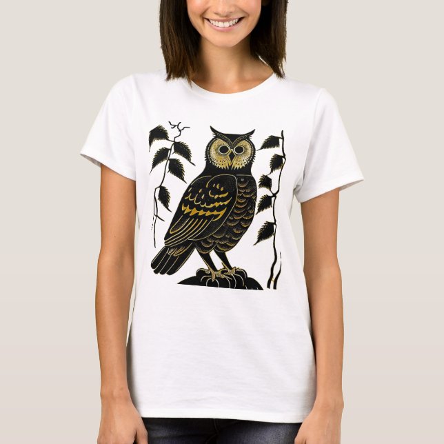 Brown Owl with Leafy Vines T-Shirt (Front)