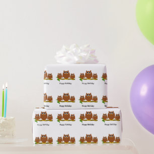 Brown Owls Design Birthday Gift Wrapping Paper